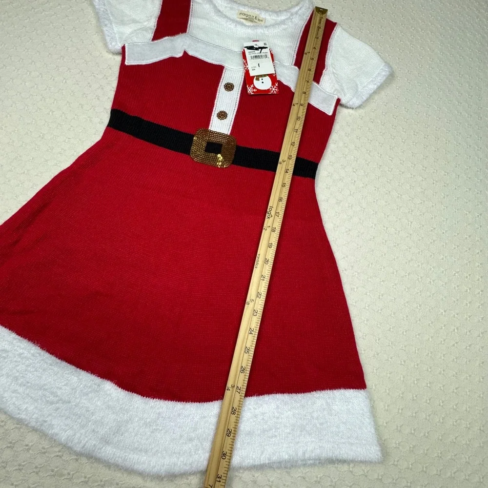 NEW Margaux Lexi Girl Red White Santa‎ Dress Knit Sequins Belt Sz L 14 Holiday
